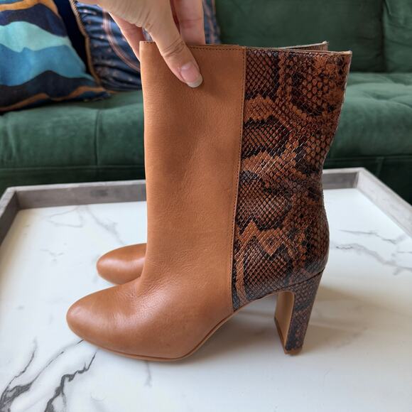 Dolce Vita Chase Cognac Multi Leather Snake Mid Calf Boots Size 9 - Picture 5 of 10